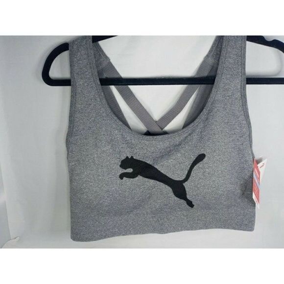 PUMA Women's Seamless Sports Bra Dry Cell Size X Large Color Gray Black Puma New - Picture 9 of 12